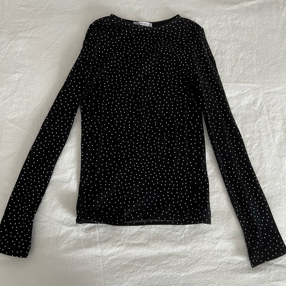Zara rhinestone mesh long sleeve top